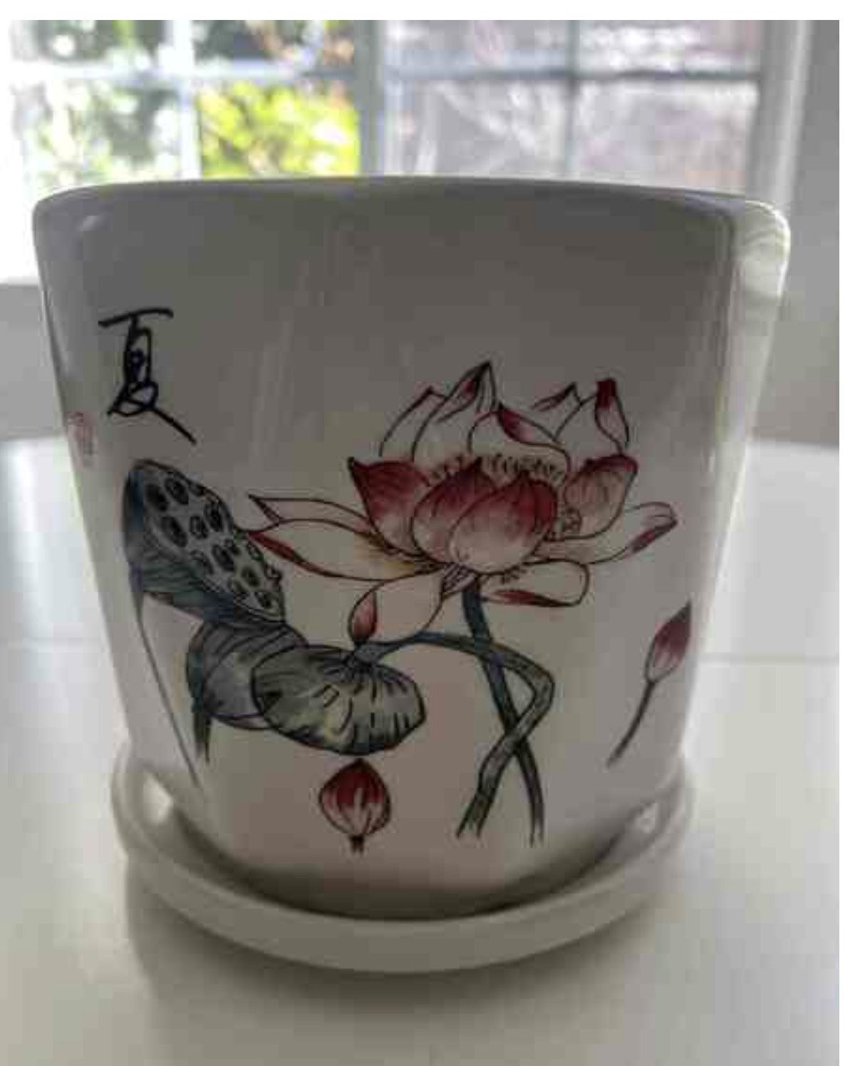 🌸 Ceramic Flower Pots – Lotus & Ginkgo Designs Large: $20 Small: $15