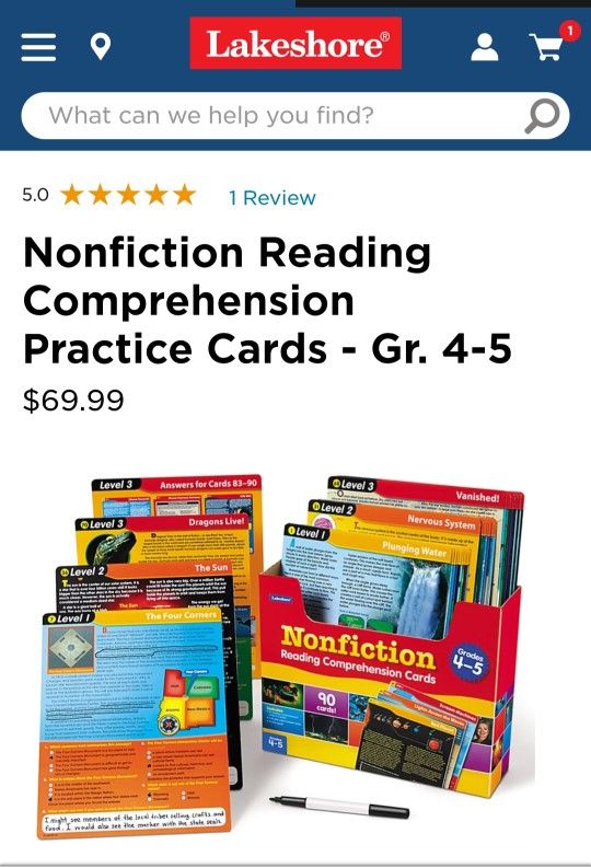 Lakeshore Learning Nonfiction Reading Comprehension Practice Cards Grades 4 & 5