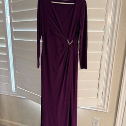 Lauren Ralph Lauren Shirred Purple Maxi Evening Gown 