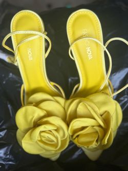 Fashion Nova Yellow Rosette Strappy Heels