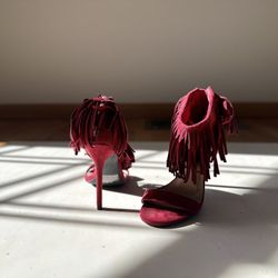 Red Fringe Open Toe Heels - Women’s Size 5