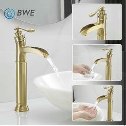 BWE Waterfall Vessel Sink Faucet Brushed Gold