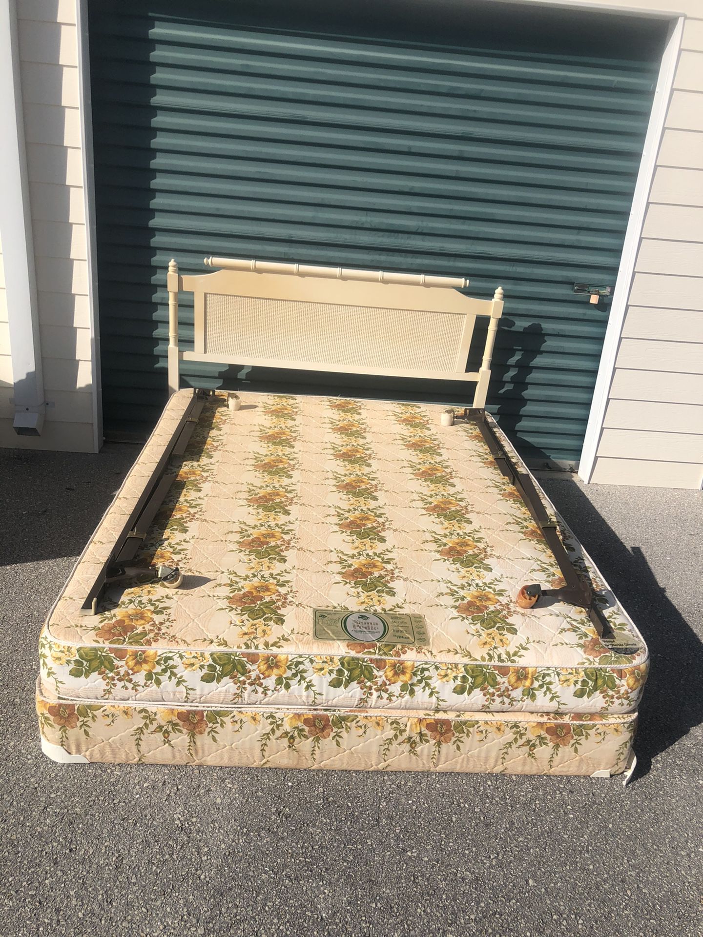 $150first.Queen bed mattress and box spring frame headboard