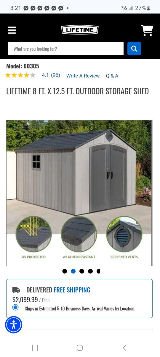 Lifetime Shed 8x12.5