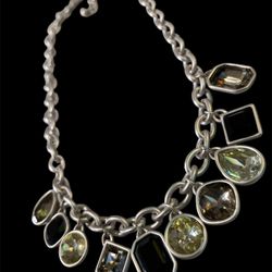 Silvertone Glass Rhinestone Bling Necklace 