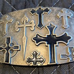 Metal Belt Buckle With Crosses