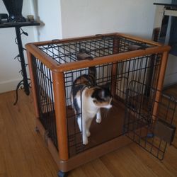 Richell Pet Cage with Wheels - Wood, Black - 25x18x22