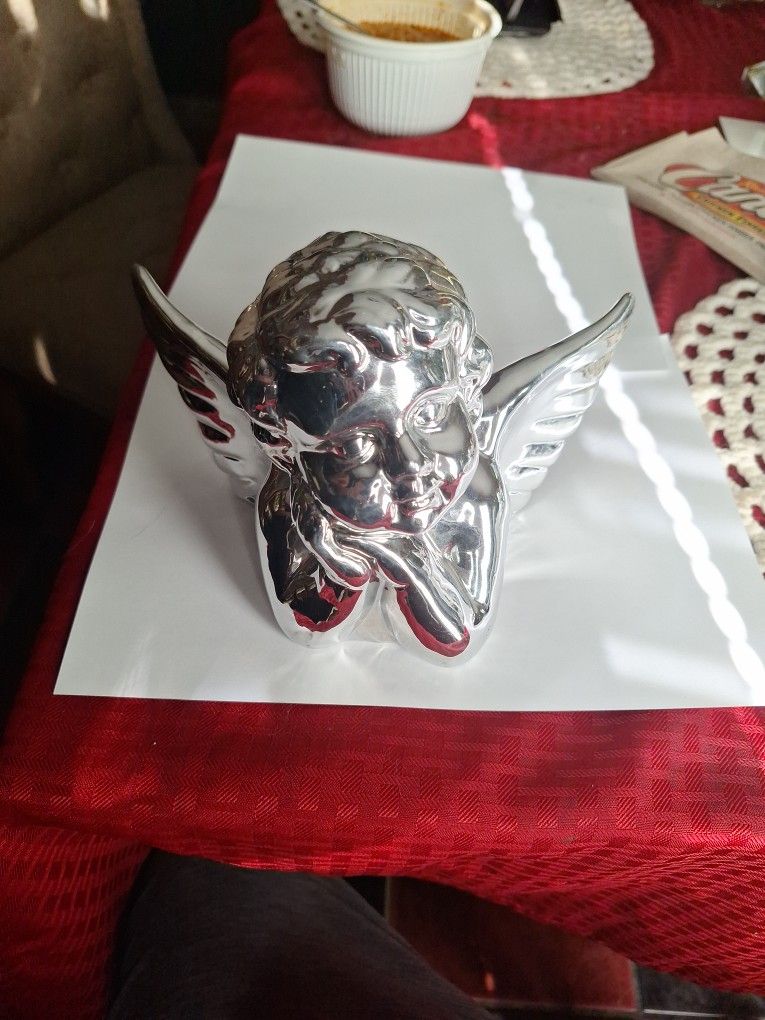 Silver Toned Cherub Figurine Decorative Angel Ornament 5 1/2"× 8" Set Of 2