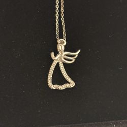 Sterling Silver Angel Pendant Necklace – With Cubic Zirconia Accents – In Velvet Gift Box 🎁