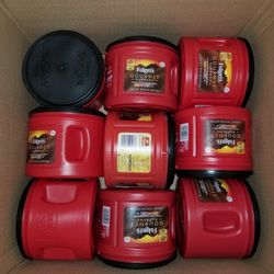 LOT 10 Red Folgers Empty Plastic Coffee Canisters Container Cans Lids Storage Kitchen Garage Craft