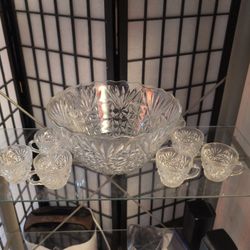 Fancy Punch Bowl With Eight Cups