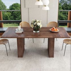 78 Inch Rectangular Dining Table Walnut Wood Strip Base for 6 8 10
