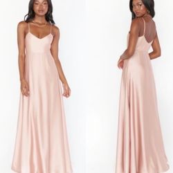 show me your mumu faith maxi dress rose gold luxe satin women large
