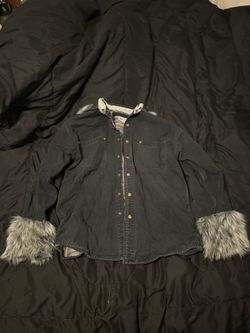 Carhartt-Style Heavy Jacket • Black/Grey • Plaid Lining • Custom Fur Details