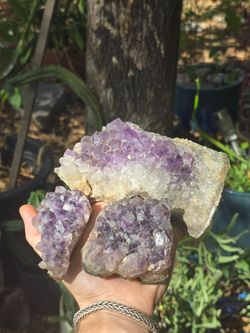 3 Pcs of Amethyst - Quartz Crystal Minerals Decor Specimens Uruguay