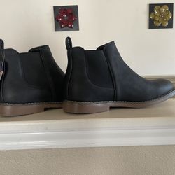 Jabasic Mens Black Leather Round Toe Slip On Ankle Chelsea Dress Boots Size US10