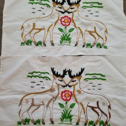2 Hand Embroidered Pillow Cases New