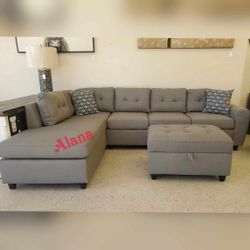 3 pc living room sectional sofa storage ottoman