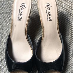 Exchange by Charles David Black Patent Open Toe Heels size 7