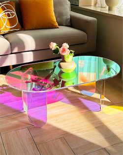 Iridescent Acrylic Coffee Table Colorful Clear Table-Set Small Accent Stand