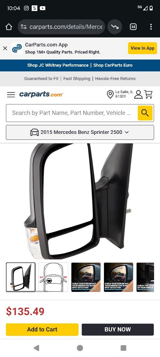 2015 Mercedes Benz Sprinter 2500 Mirror