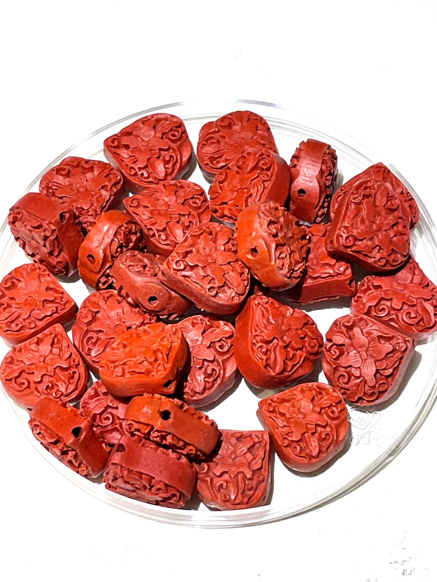 Lot Of 29 Heart Cinnabar Beads 