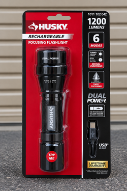 Husky 1200 Lumen Rechargeable Focusing LED Flashlight – Dual Power