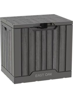 EAST OAK 31 Gallon Outdoor Indoor Storage Deck Box Waterproof Resin Bin Grey NEW