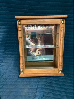 wall-hanging curio cabinet glass shelves mirrored back
