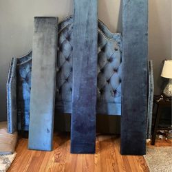 Beautiful Blue Velvet Diamond- Tufted Queen Bed Frame 