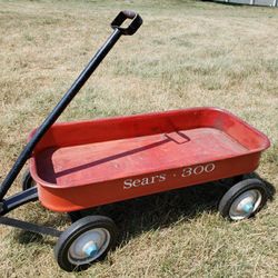 Vintage old antique Red Childs pulling wagon Sears 300 steel medal