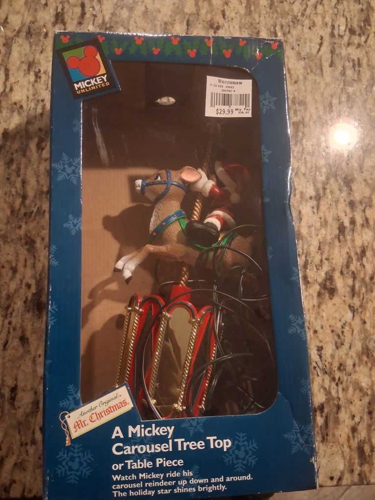 Vintage 1997 Mr. Christmas A Mickey Carousel Tree Top Box Paperwork Disney