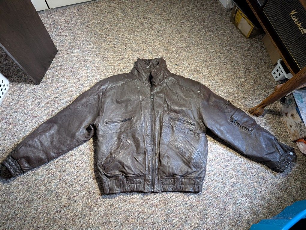 Vintage 90s Weekends Genuine Leather Brown Bomber Jacket Men’s Size L