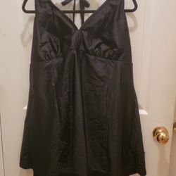 Black Halter Top Padded Swim Dress - Size 22W