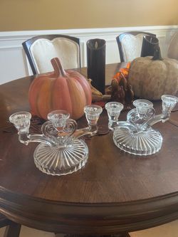 Two antique 3 tier candle holders