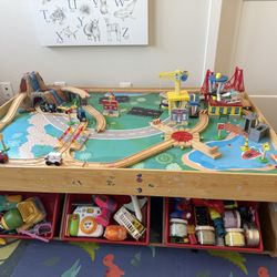 Wooden Train Table Multipurpose With Bins Underneath 