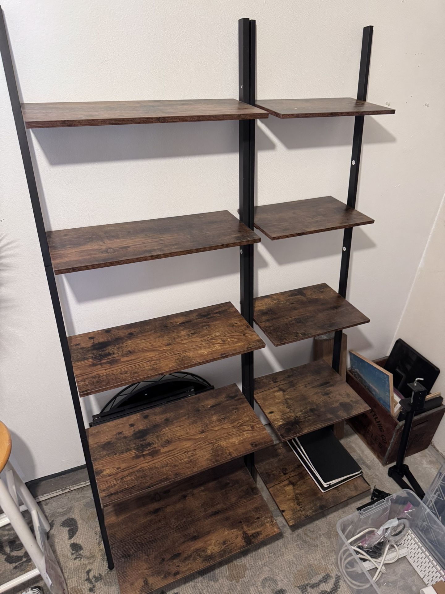 Wood And Metal Leaning Bookshelves