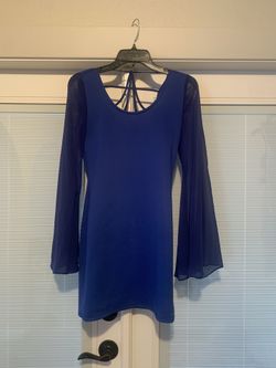 Blue Long Sleeve Cocktail Dress 