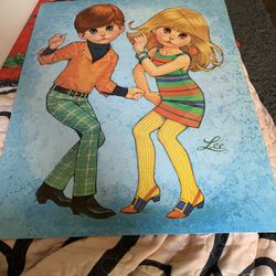 Vintage MCM Groovy Lee 1960’s Big Eye Kids Print Go-Go 20x16’