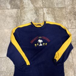 Vintage Peanuts Men's Sweatshirt Snoopy Woodstock Fleece Pullover Blue Large L 