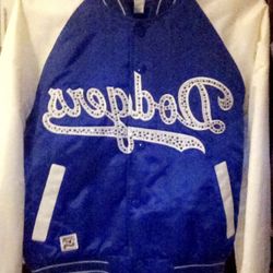Women’s Small Authentic Original 90’s LA Dodgers Baseball Blue White Rhinestone Bomber Varsity Jacket Vintage Los Angeles Cooperstown Collection