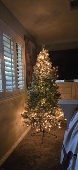 6ft Flocked Pre Lit Christmas Tree 