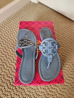 Tory Burch Sandals Blue Miller Croco Emboss Size 6.5