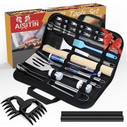 AISITIN 75PCS Grill Accessories, Stainless Steel Grill Set with Spatula, Thermometer and Cleaning Brush, Perfect BBQ Accessories Gift Set for Dad, Dur