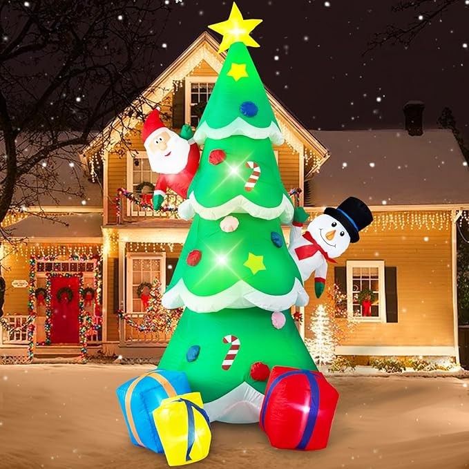 NEW Christmas LED 7FT Santa, Tree, And Snowman Airblown Inflatable