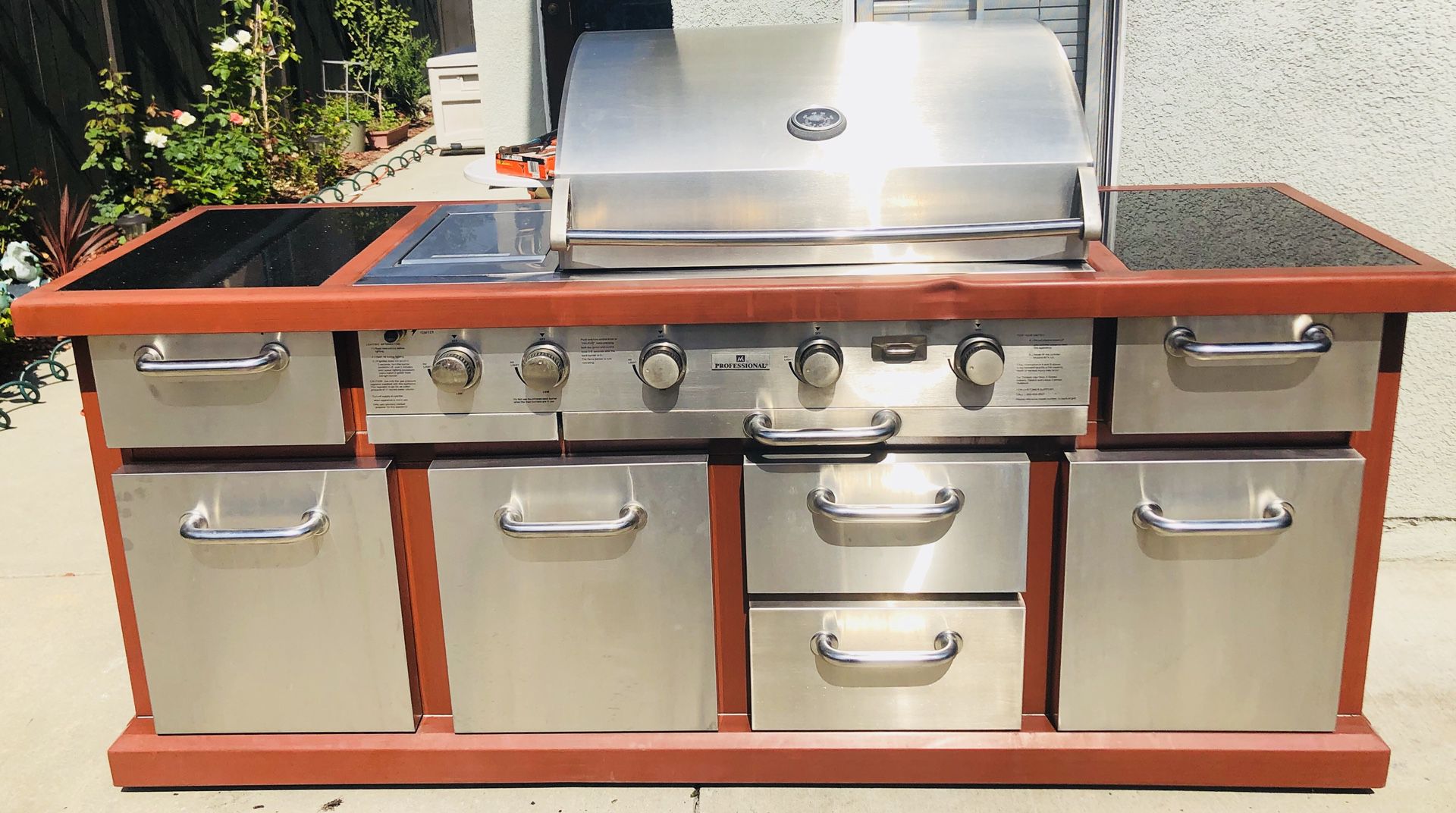 Outdoor Gourmet BQ05046-6 Gas Island BBQ Grill, 4-Burner with built-in drink cooler and rotisserie