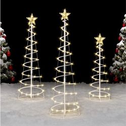 3 Spiral Lighted Trees Yard Decore CHRISTMAS 