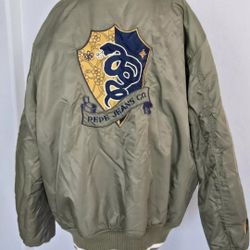 Pepe Jeans Y2K Bomber Nylon Jacket  Olive Sage Green Snake Retro Mens Sz 4XL