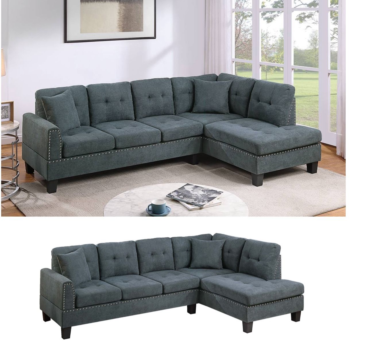 Bobkona Chaise Upholstered 2 Pieces Reversible Sectional Sofa