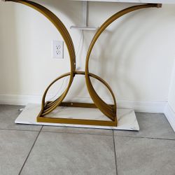 Faux Marble Top, Side Table for Living Room, Entryway, Gold